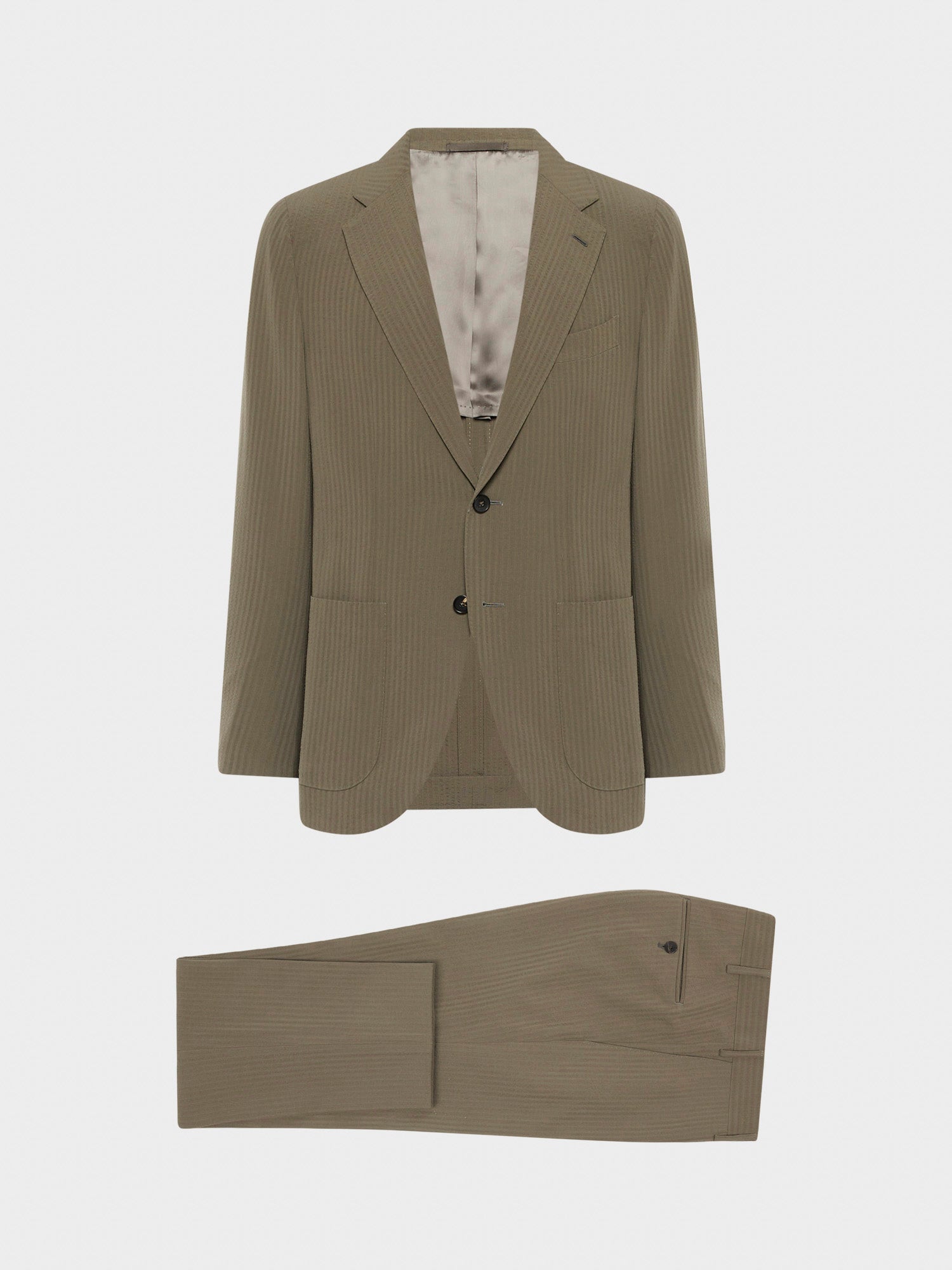 Caruso Menswear Abbigliamento Uomo Abito Aida in Seersucker di lana verde militare drop 8R giacca e pantalone