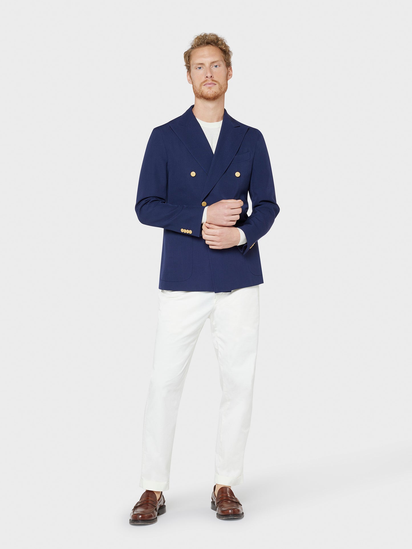 Caruso Menswear Abbigliamento Uomo Giacca Aida doppiopetto semisfoderata con rever a lancia in lana blu drop 8R total look
