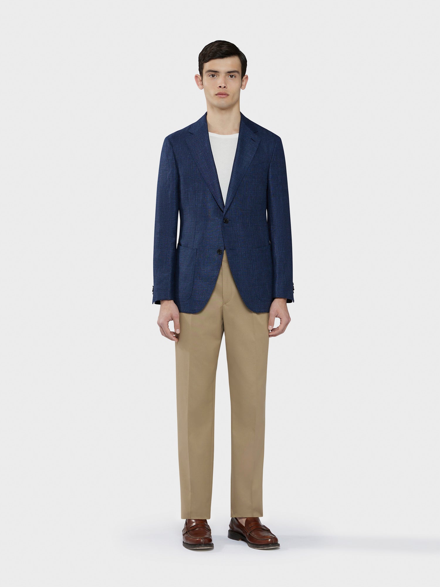 Caruso Menswear Abbigliamento Uomo Giacca Aida semisfoderata primaverile in lino lana blu drop 8R total look
