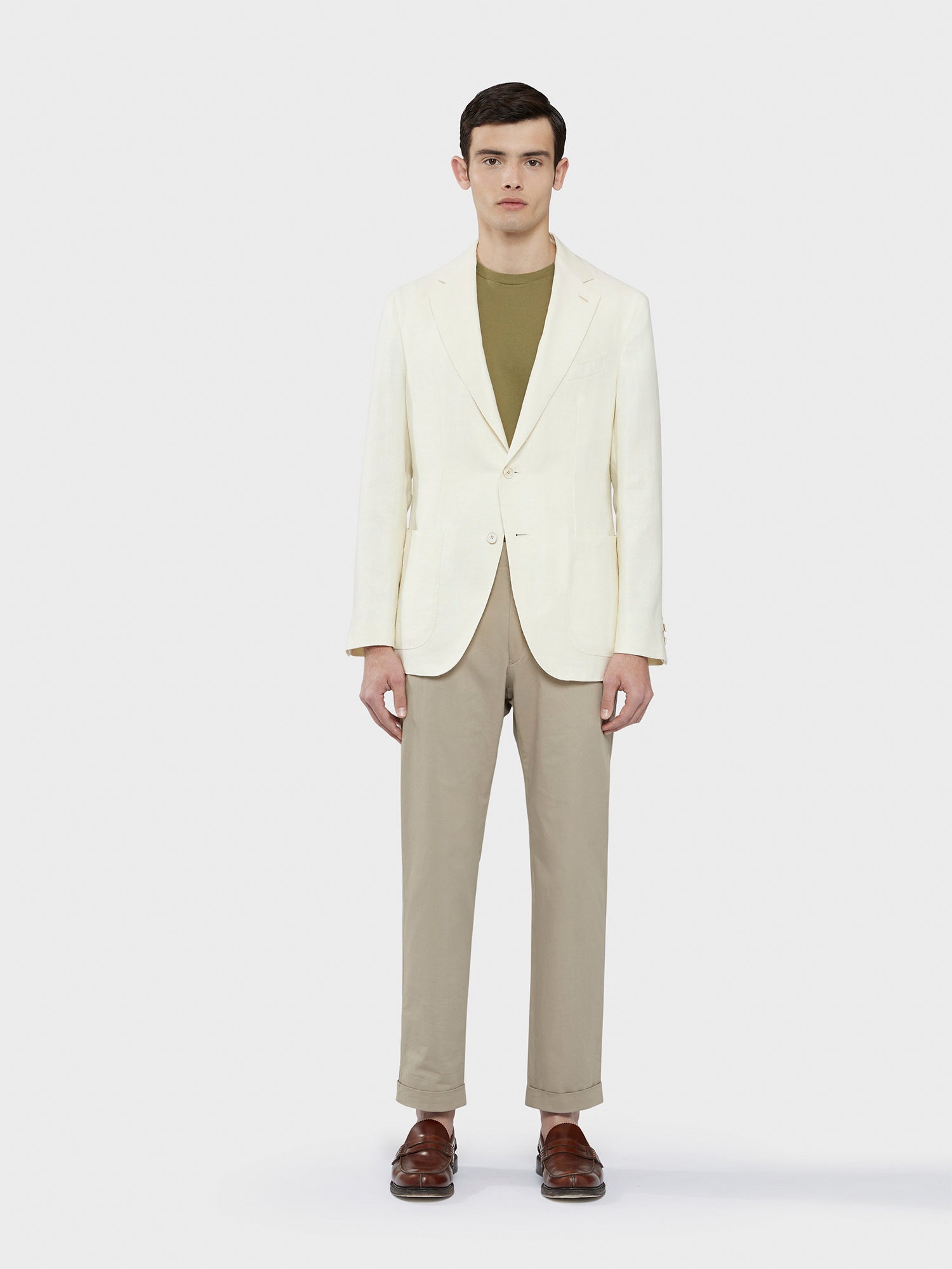 Caruso Menswear Abbigliamento Uomo Giacca Aida semisfoderata primaverile in lino lana bianco drop 8R total look