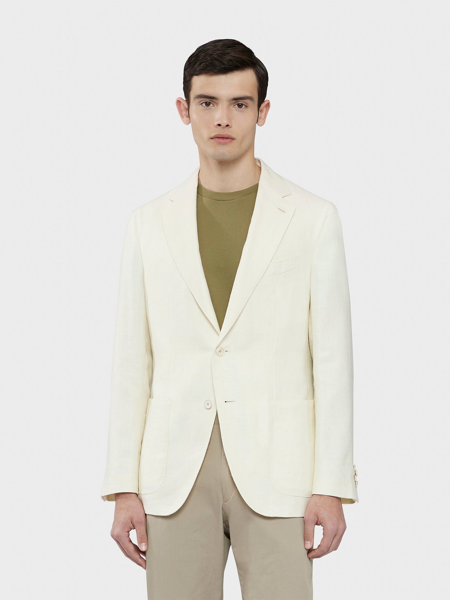Caruso Menswear Abbigliamento Uomo Giacca Aida semisfoderata primaverile in lino lana bianco drop 8R indossato