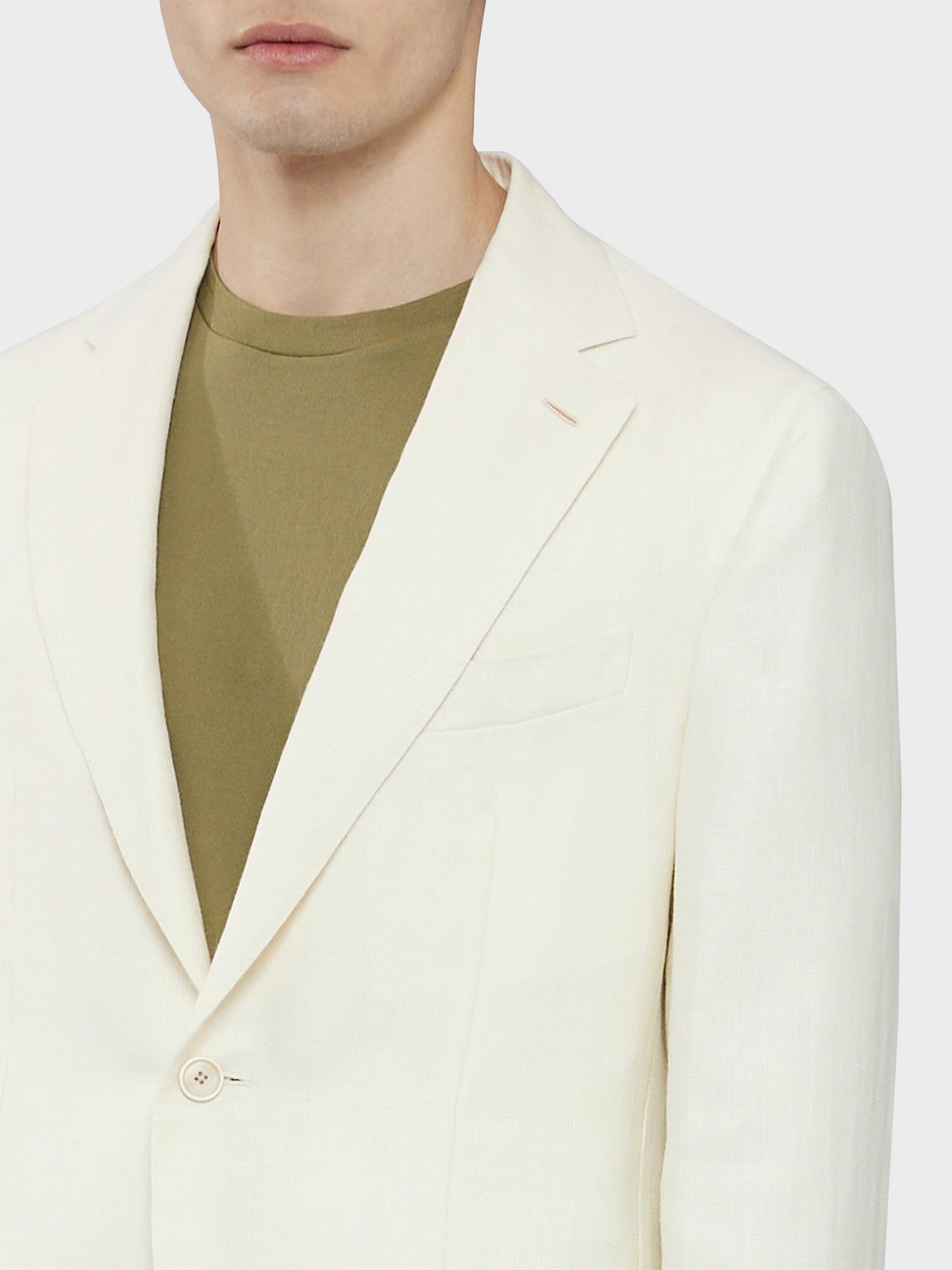 Caruso Menswear Abbigliamento Uomo Giacca Aida semisfoderata primaverile in lino lana bianco drop 8R dettaglio