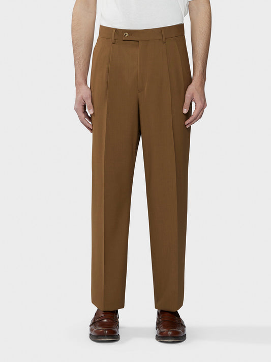 Caruso Menswear Abbigliamento Uomo Pantaloni Pantalone a vita alta in tropical di lana marrone houdini look 3