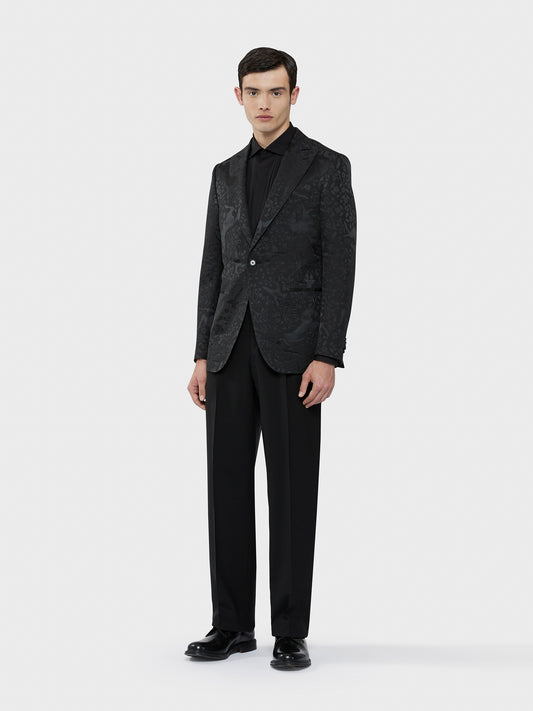 Caruso Menswear Abbigliamento Uomo Pantaloni Pantalone in tropical di lana nero houdini look 2