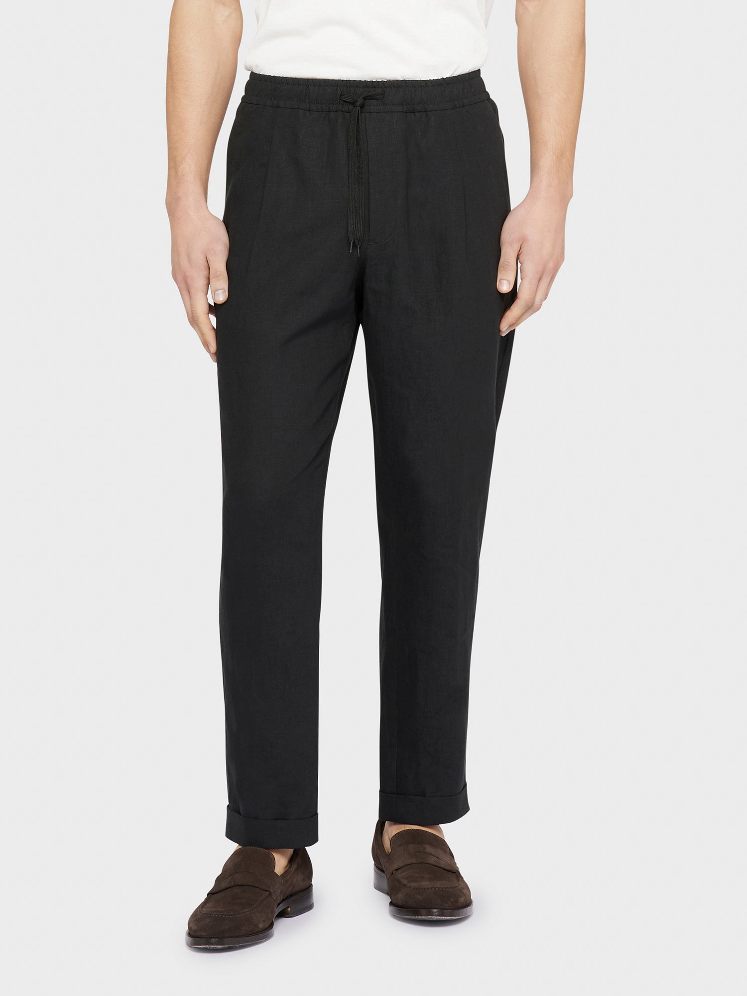 Caruso Menswear Abbigliamento Uomo Pantaloni estivi in lino nero indossati