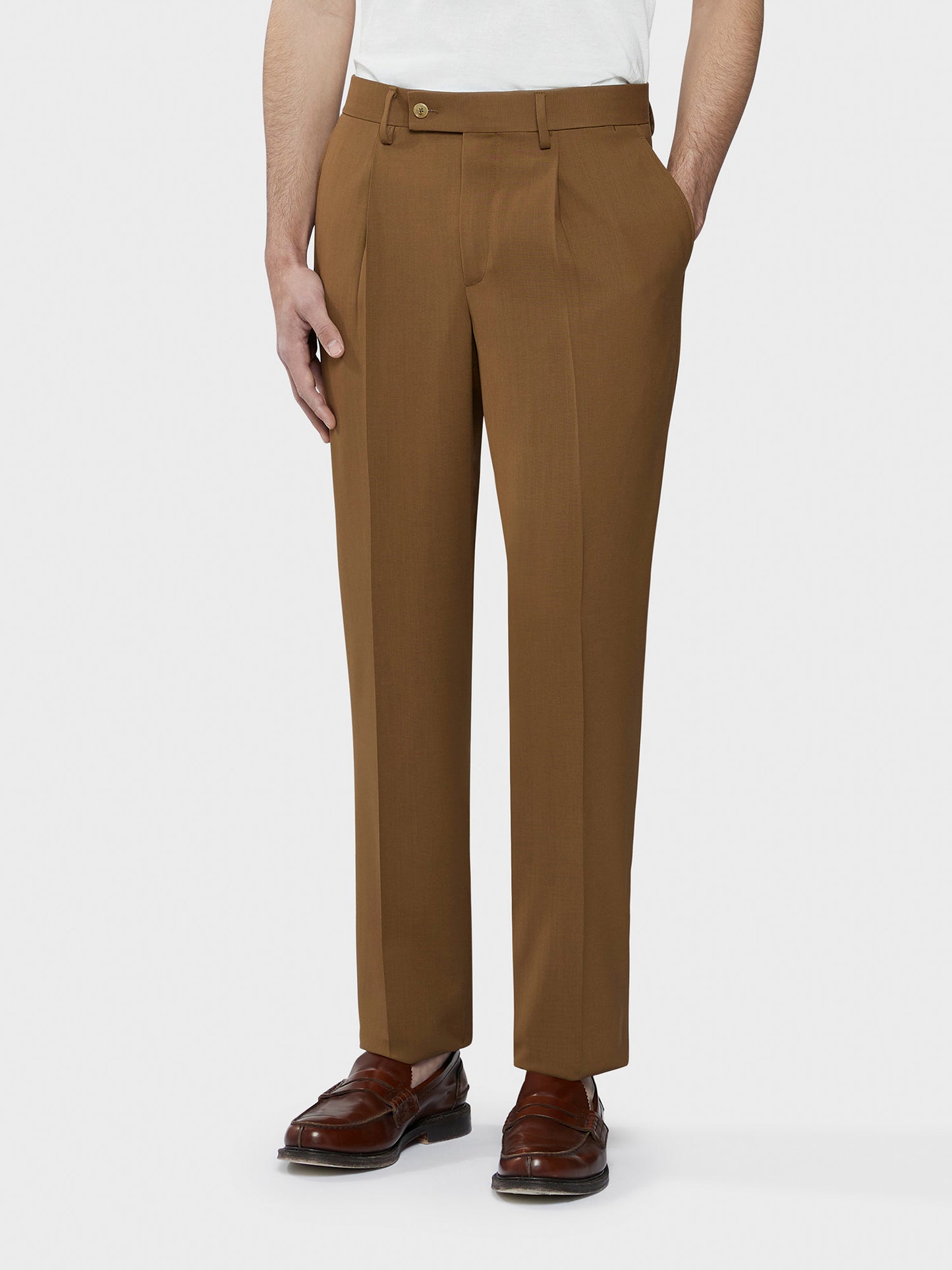 Caruso Menswear Abbigliamento Uomo Pantaloni Pantalone in tropical di lana marrone houdini look 3