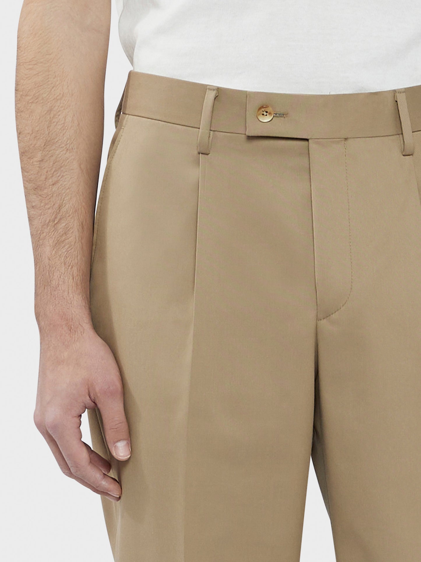 Caruso Menswear Abbigliamento Uomo Pantaloni eleganti in cotone lana sabbia dettaglio
