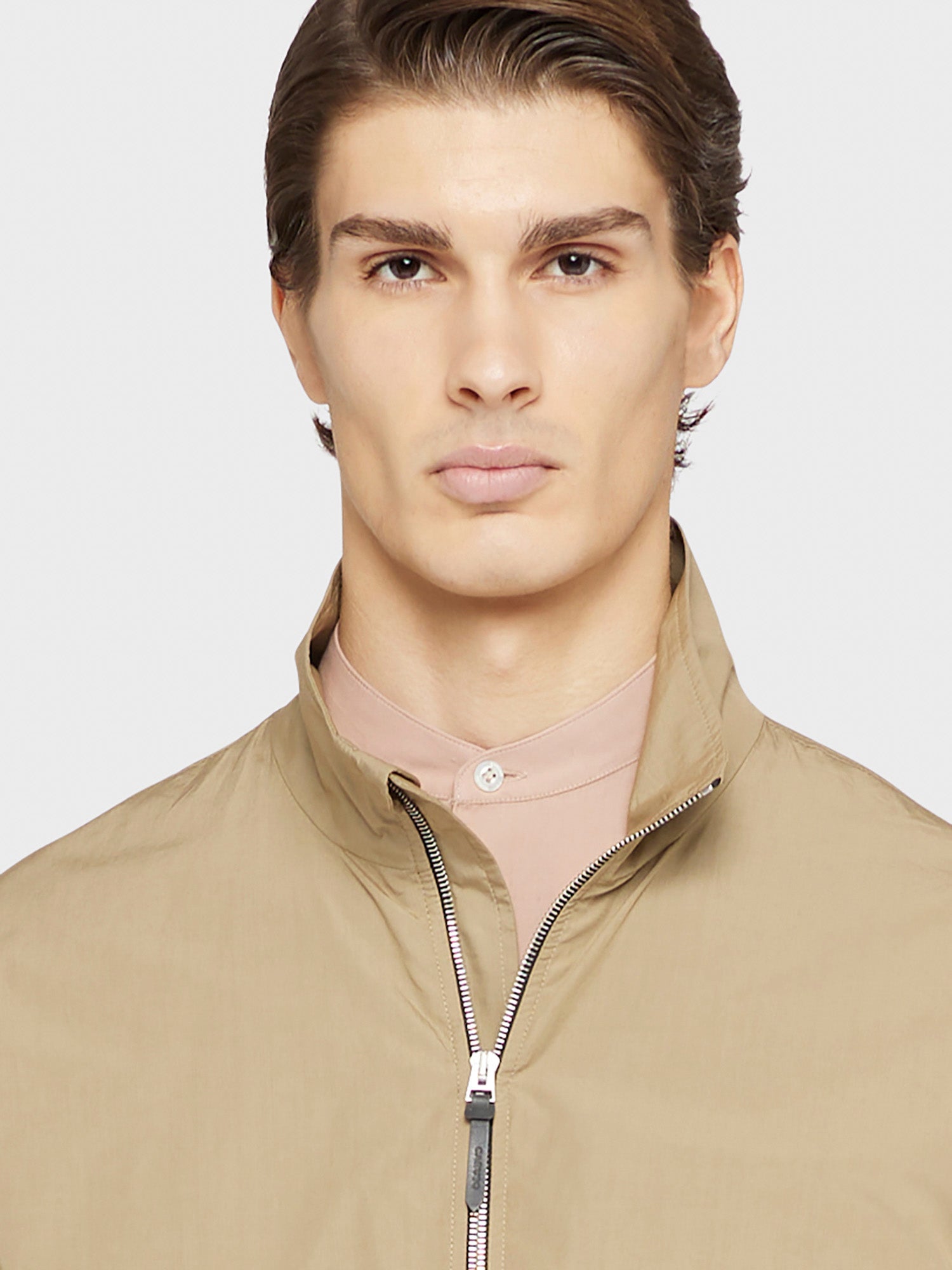 Caruso Menswear Abbigliamento Outerwear Uomo Giubbino primaverile da skater in cotone sabbia dettaglio
