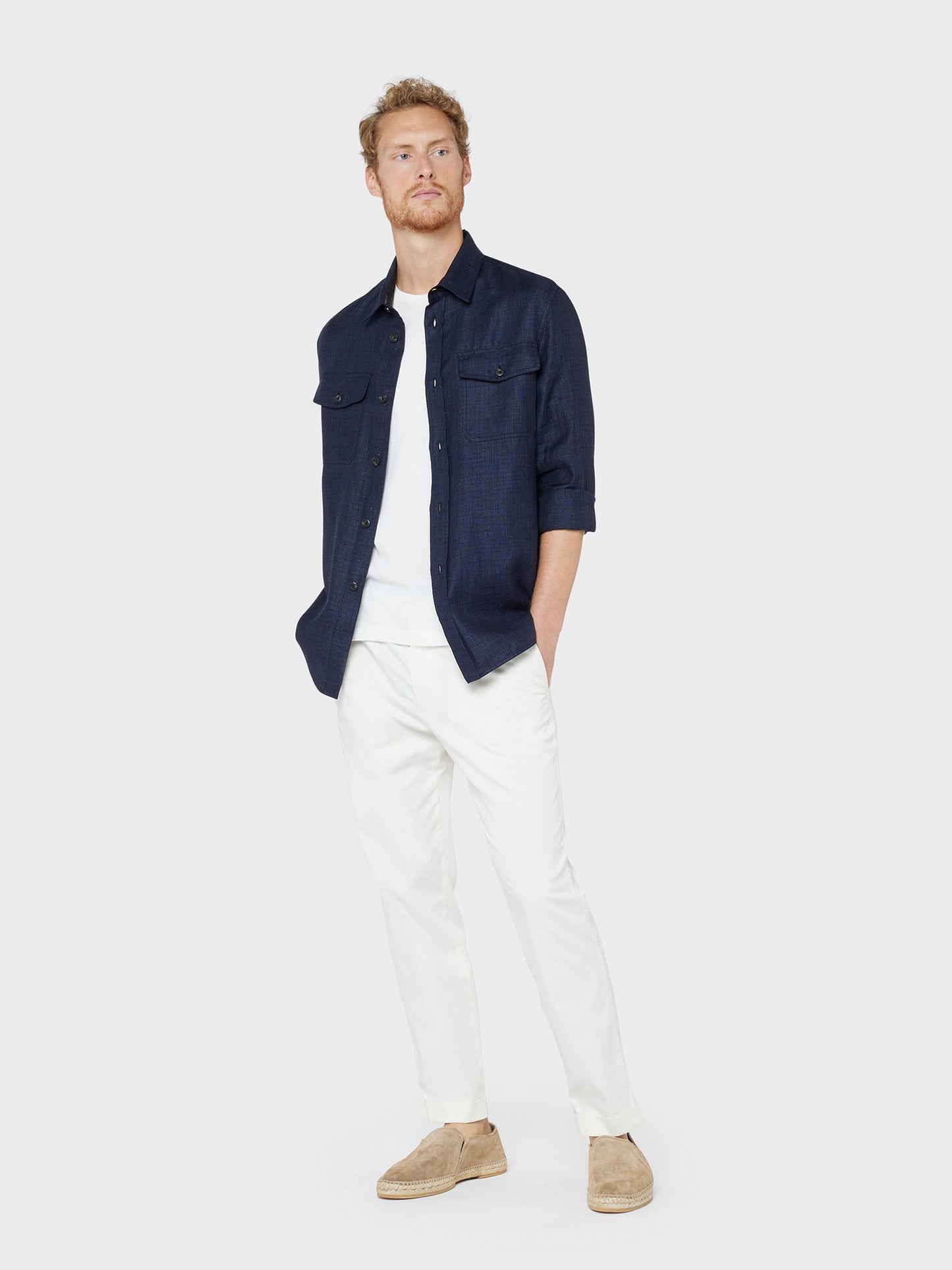 Caruso menswear Abbigliamento Uomo Overshirt estiva in lino e lana blu total look