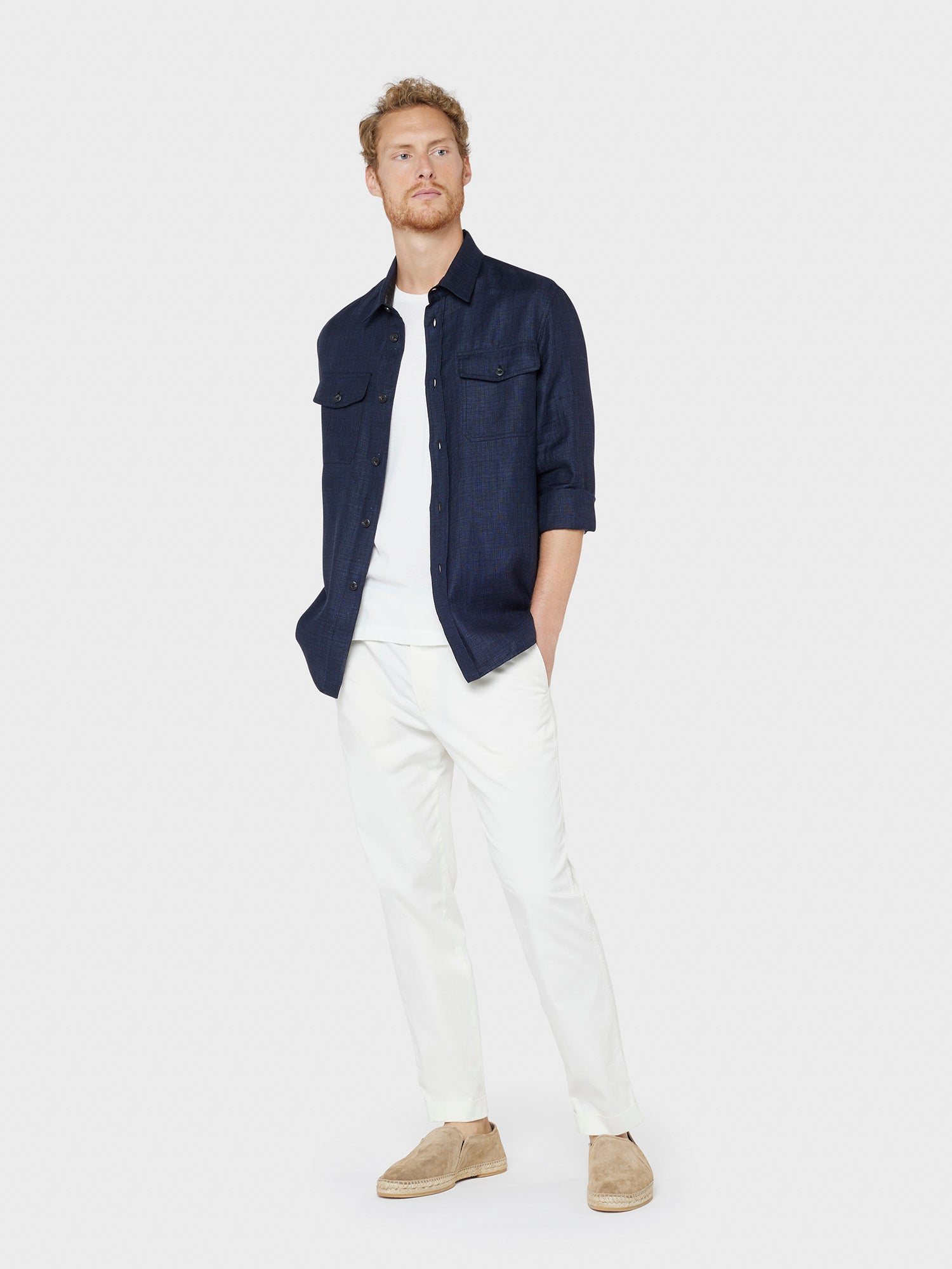 Caruso menswear Abbigliamento Uomo Overshirt estiva in lino e lana blu total look