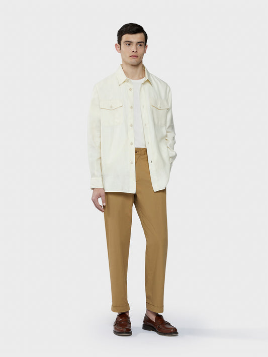 Caruso menswear Abbigliamento Uomo Overshirt estiva in lino lana bianco total look