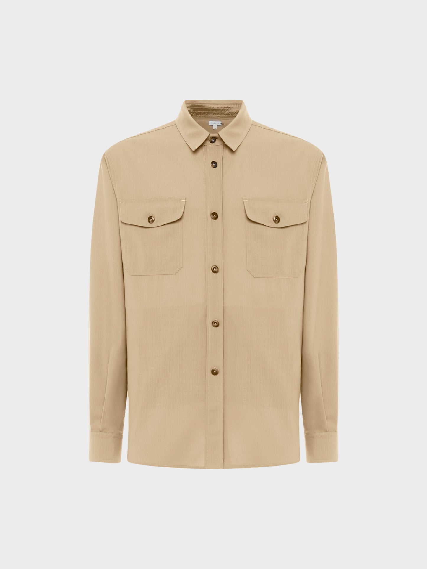 Caruso menswear Abbigliamento Uomo Overshirt estiva in tropical di lana color sabbia Houdini still