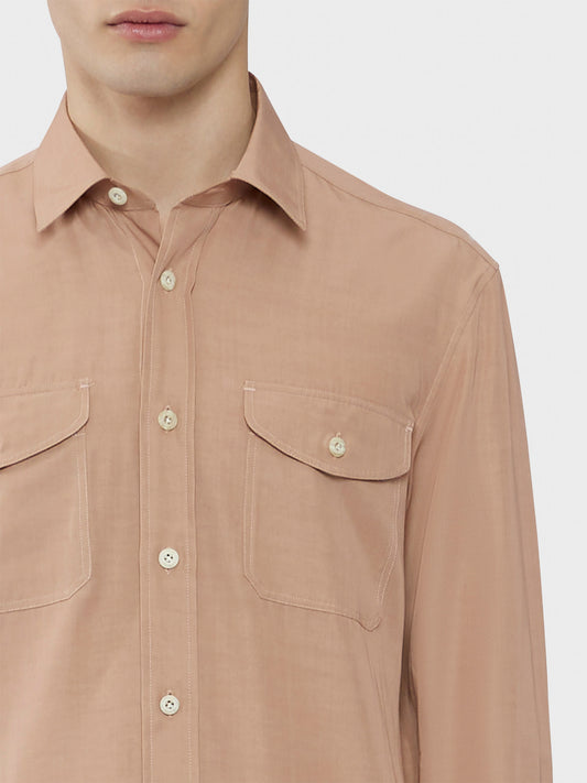 Caruso Menswear Abbigliamento Uomo Camicia in tencel colore rosa antico dettaglio
