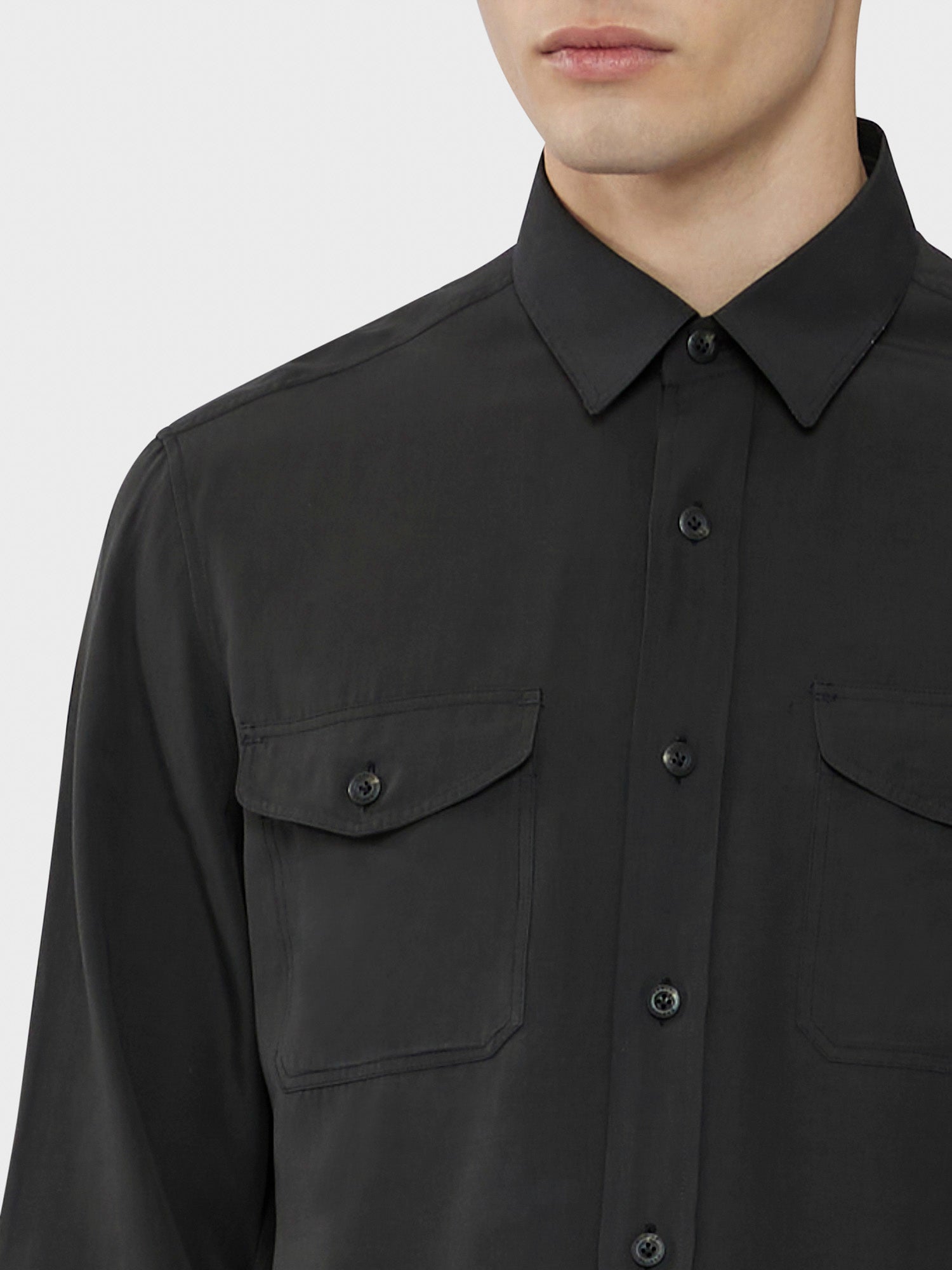 Caruso Menswear Abbigliamento Uomo Camicia in tencel carbone dettaglio