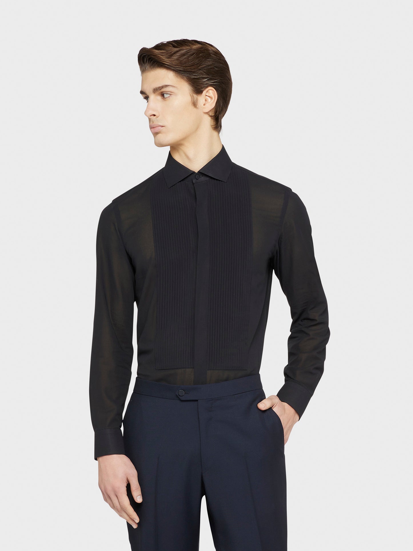 Caruso Menswear Abbigliamento Uomo Camicie Camicia slim in cotone nero da sera look 3