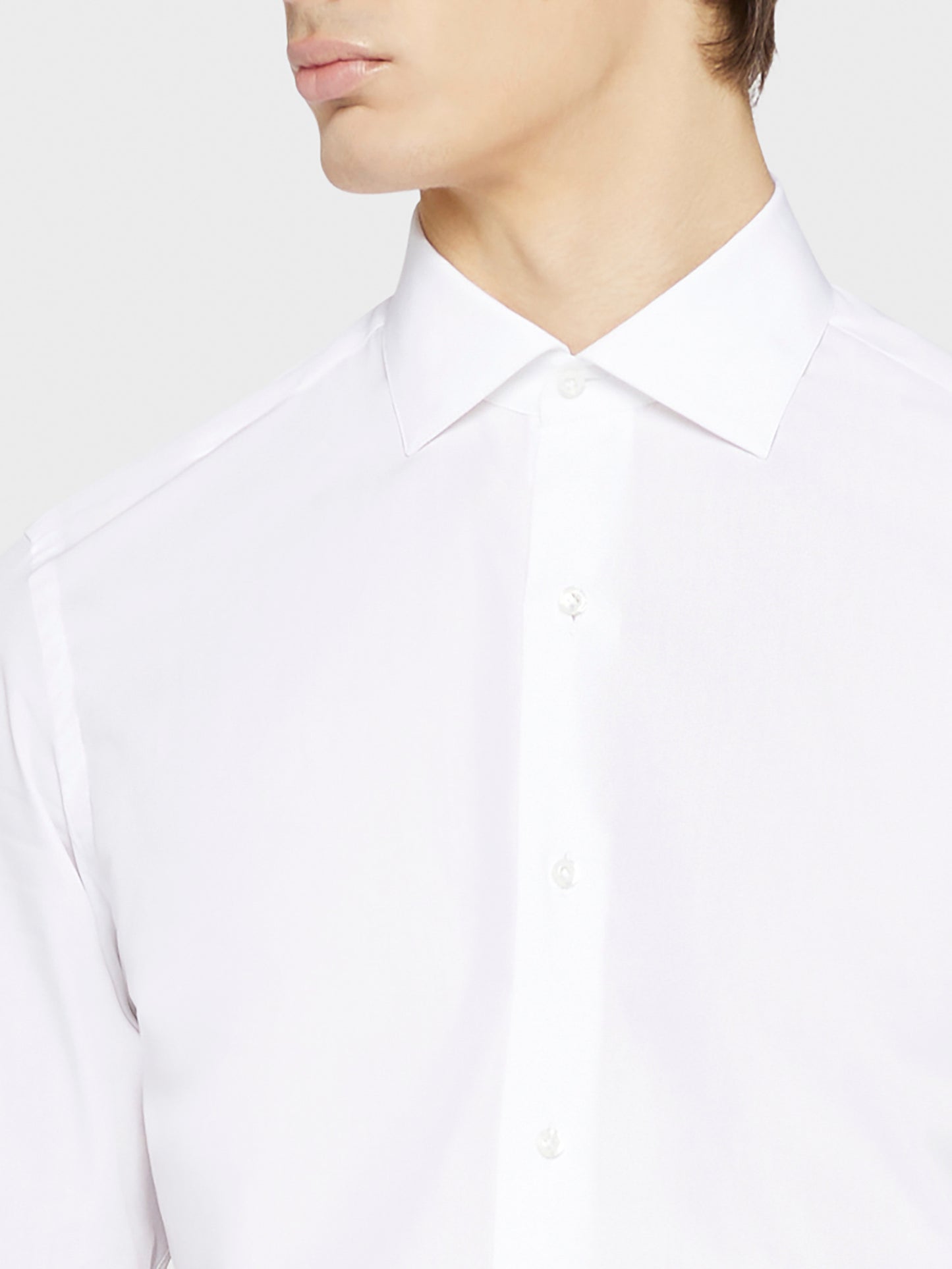 Caruso Menswear Abbigliamento Uomo Camicia slim in cotone bianco dettaglio